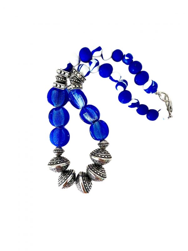 Cobalt Ghana Glass Beads with Hand-Rolled Clay