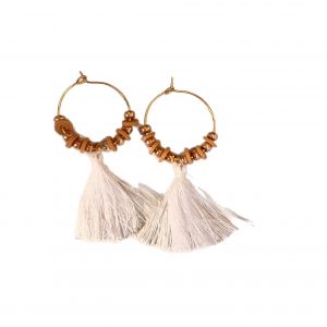 hoop earrings with tassel and heishi beads