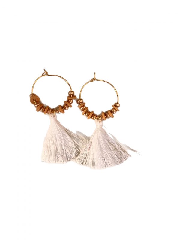 hoop earrings with tassel and heishi beads