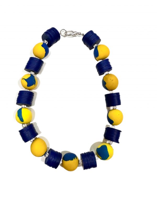 Everyday Necklace Chunky Beaded in Blue with yellow