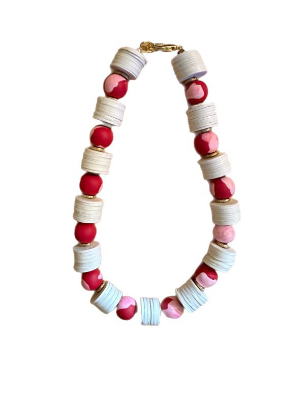 Everyday Necklace Chunky Red with white