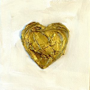 handmade heart painting gold heart on white and cream canvas