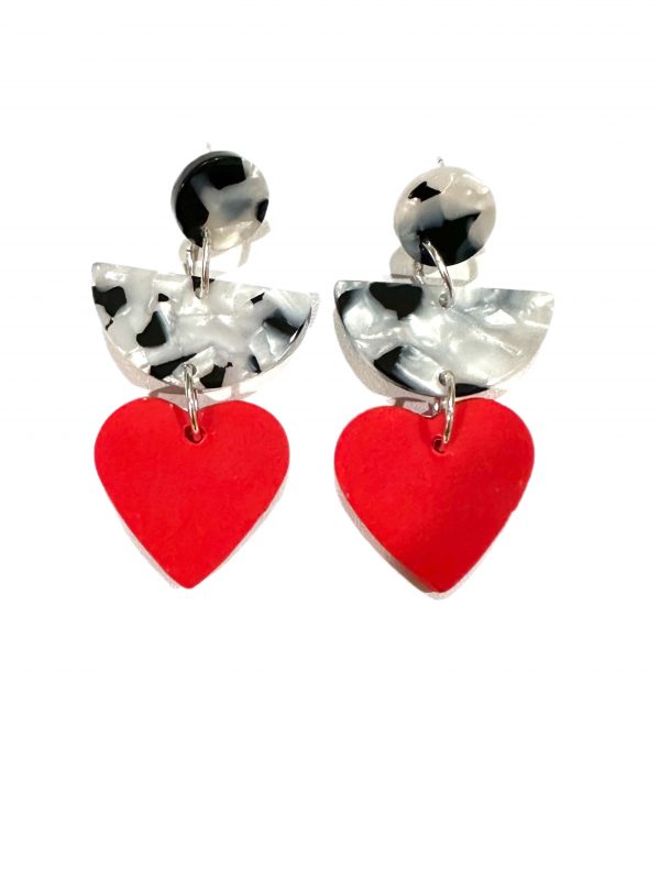 art earrings with black/white geometric tortoise color