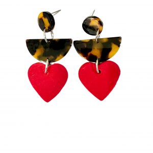 heart earrings with geometrics in natural tortoise color