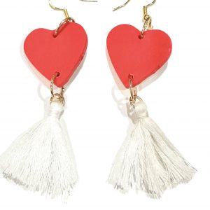 heart earrings with cotton tassels