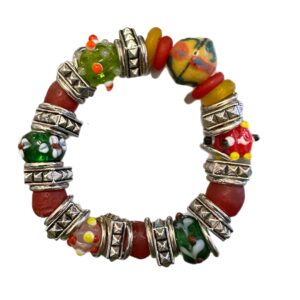 Ghana Glass and Czech Glass Bracelet with Silver Accents