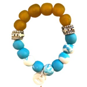 Ghana Glass and Hand-Rolled Clay Bracelet: Amber + Turquoise