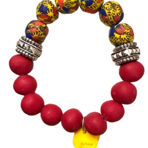 Ghana Glass and Hand-Rolled Clay Bracelet: Multi + Red