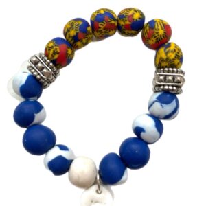 Ghana Glass and Hand-Rolled Clay Bracelet: Multi + Royal Blue