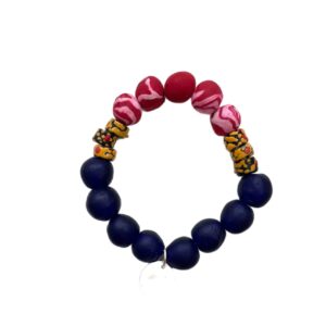 Ghana Glass and Hand-Rolled Clay Bracelet: Navy + Red