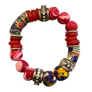 Ghana Glass and Hand-Rolled Clay Beaded Bracelet