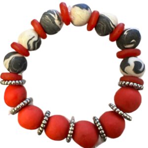 Ghana Glass and Hand-Rolled Clay Beaded Bracelet