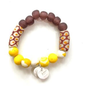 Ghana Glass and Hand-Rolled Clay Bracelet: Brown + Yellow