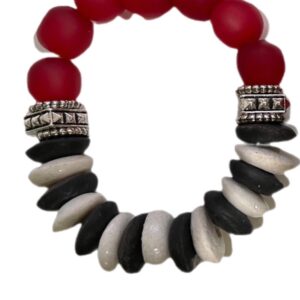 Ghana Glass Bracelet: Red + Black/White